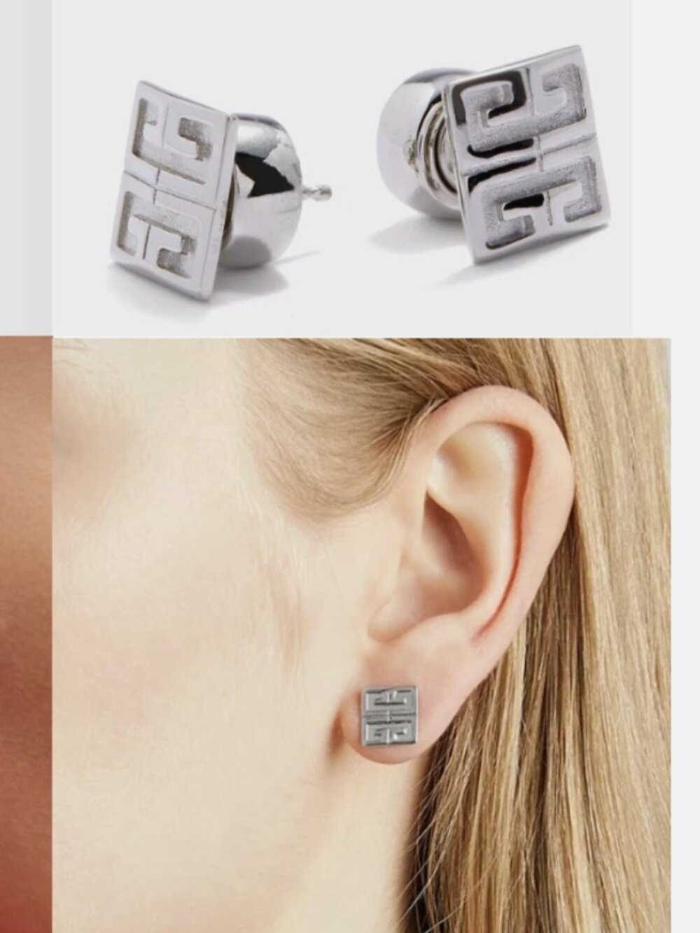 Authentic Givenchy 4G Stud Earrings Silver Toned Logo Dainty